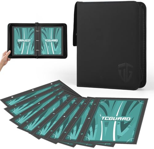TCGUARD Sammelalbum Groß für Jumbo Card, PU-Material mit Reißverschluss Jumbo Card Binder für bis zu 100 XXL Karten, 15,5x21 cm für Übergroße Karten z.B. VMAX, V or EX, Promo Cards etc. Schwarz