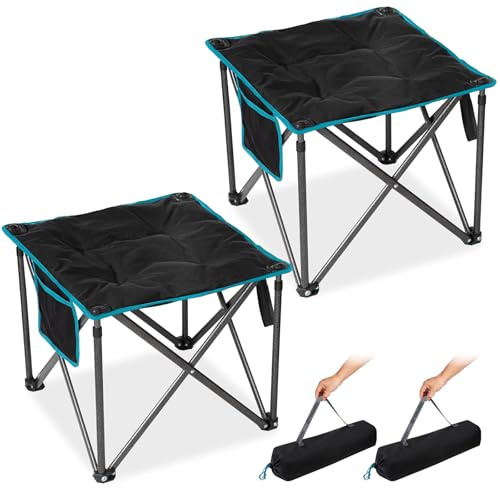 FUNDANGO Set di 2 sgabelli da campeggio oversize, pieghevoli, da 46 cm, da campeggio, da 180 kg, con borsa per il trasporto, pieghevole, per campeggio, escursioni, pesca, colore nero