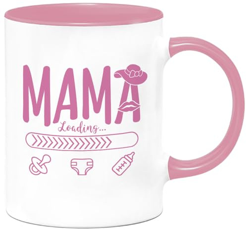 Neue Mama Loading Tasse Geschenke zur Geburt für Werdende Mama | Lustig Kaffeetasse Schwangerschaft Geschenk für junge Mütter zum Muttertag Geburtstag Weihnachtstag, 350ml Rosa