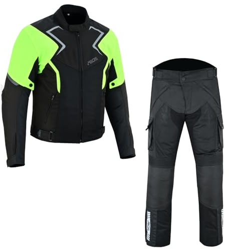 BOSmoto Herren Motorrad Textil Anzug – Sommer Jacke und Hose, 2-Teiler Textil Kombi, CE-zertifizierte Protektoren, Reflektierende Elemente, XS, Grün