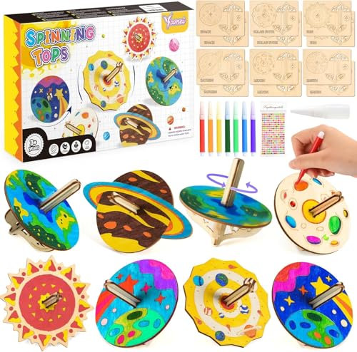 TLDNZXY Holzkreisel Bastelset Kinder 12 Stück Holz Bastelset Kinder Planeten Kreisel zum Bemalen Holzbastelset Bastelidee Kindergeburtstag Kreativ Spielzeug Geschenk Mädchen Jungen 4 5 6 7 Jahre