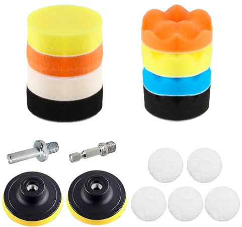 17 PcsCar Polishing Pads for Drill Polishing Kit, 80mm Wool Sponge Car Buffing Pads for Drills, Drill Buffer Attachment, Car Polishers and Buffers for Auto Polisher Waxing Sanding +Drill Adapter