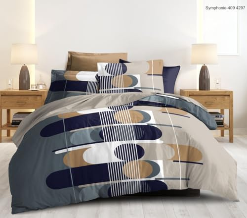 Ensemble Parure de draps 4 Pieces 100% Coton 57 Fils/m2-1 Drap Plat 240x 300 cm + 1 Drap Housse 140 x 190 cm + 2 taies d'oreilers 65 x 65 cm Tissage trés serré 2 Personnes Haute Qualité (avantysa)