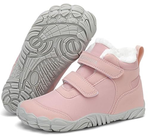 Mishansha Barefoot Botas de Nieve Niño Calzado Descalzos Zapatos Niña Cómodas y Lígeras con Forrados Botines de Invierno Rosa 27 EU