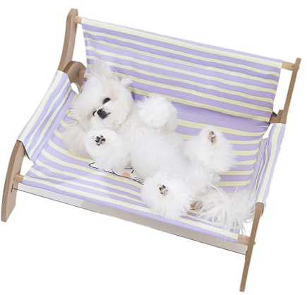 kivrimlarv Silla hamaca para gatos, columpio de cama para gatitos, tumbona para interiores, tela de rayas transpirable, diseño de descanso relajante, beige, sala de estar, dormitorio, balcón, 53,5 x