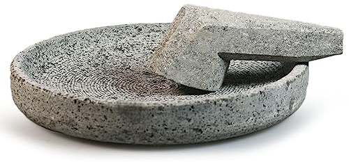 Tokoindah Cobek Mortier en pierre naturelle volcanique – Outil de cuisine indonésien traditionnel pour hacher et moudre – Robuste et durable, polyvalent comme bol de service – Ø 25 cm