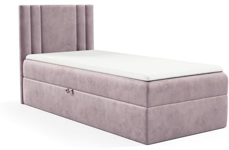 MEBLINI Kinderbett mit Bettkasten - Gepolstert Einzelbett mit Matratze - Polsterbett mit Stauraum - Bett mit Kopfteil - Stauraumbett - Cardi - 90x200 Links - H3/Lila Samt