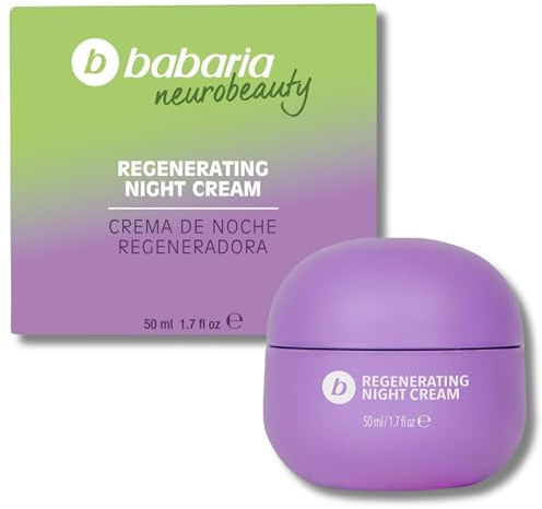 Babaria - Crema de Noche Regeneradora 50ml – Neurobeauty Mujer y Hombre, Hidratación 24h, Antiedad, Piel Sensible – Lavanda Calmante, Textura Ligera, Cuidado Facial Nocturno