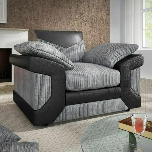 Furnishings For Less UK New Dino Single Seater Black and Grey Jumbo Cord Arm Chair