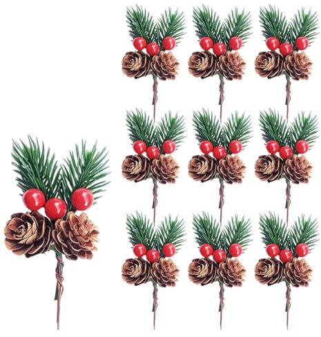 WeddHuis 10 pezzi rami di pino artificiali, abete, rami di bacche artificiali, pigne decorative natalizie, per decorazioni tavola natale e centro tavola natalizio, festa, giardino, Deco Noel