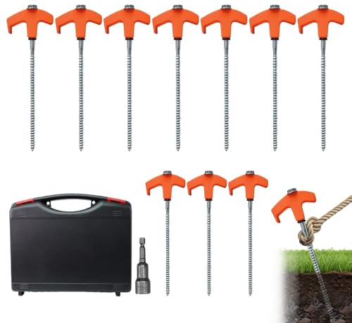 Camping Pegs | Metal Screw Tent Stakes, Set of 10 Camping Carport Fence Gardening Accessories Ground Stakes