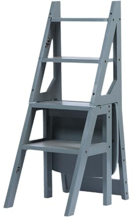 Silla plegable de madera 3 en 1 para biblioteca, taburete multifuncional para uso en interiores y exteriores, versátil escalera y taburete de doble propósito, diseño de ahorro de espacio