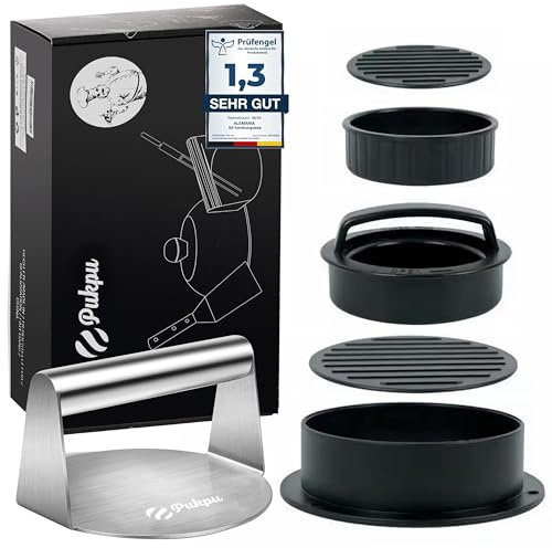 PUKPU Stampo Hamburger e Pressa Smash Burger – Burger Press Inox, Stampo per Hamburger, Piastra Smash Burger e Accessori Cucina