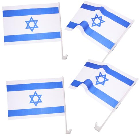 SUPVOX 4 pezzi Bandiera Israele in Poliestere con Asta Plastica Resistente Lavabile Decorazione per Finestra Auto e Uso Marino per Festività e Regali