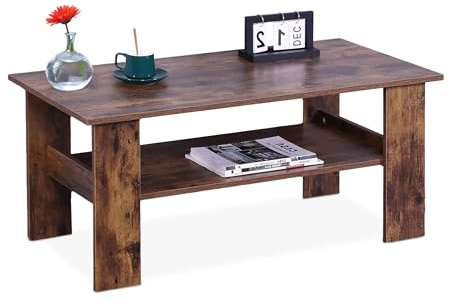 Relaxdays Tavolino, HLP: 53,5x100x50 cm, da Soggiorno con ripiano, Design Moderno, Effetto Legno