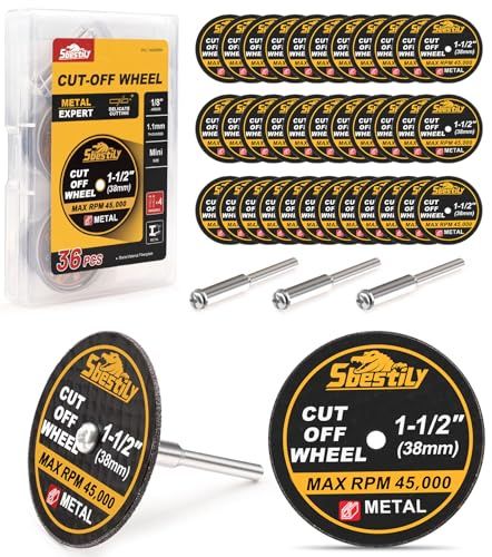Sbestily 38mm Metal Cutting Discs 1/8 Mandrels Cut Off Wheels Rotary Tool | 1.5 Fiberglass Reinforced Cutting Wheel for Stainless Steel, Bolt & Weld, 40 Pack Die Grinder Accessories with Storage Case.