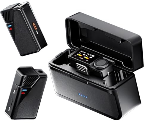 Jectse Micrófono de Solapa Inalámbrico Profesional con Memoria de 32 GB, Micrófonos Duales y Duración de Batería de 20 Horas, Transmisión Estable de 820 Pies, Pantalla Táctil IPS,