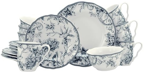 CreaTable, 24776, Serie Adelaide Blau, 16-teiliges Geschirrset für 4 Personen, Kombiservice aus Porzellan, spülmaschinen- und mikrowellengeeignet, Qualitätsproduktion