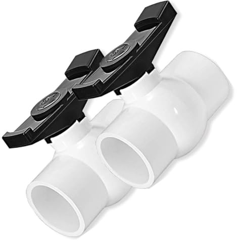 Gettimore 2 Zoll PVC Volldurchfluss Kugelhahn Absperrventil für Wasserleitung, 150 PSI Druckbewertung, EPDM O-Ring Dichtung, Weiß und Schwarz, 2 Stück