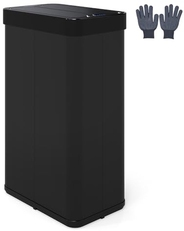 RELAX4LIFE Pattumiera da Cucina per Rifiuti Automatico con Sensore da 60L, Doppio Coperchio Ribaltabile in Acciaio Inox, Contenitore per Riciclaggio per Casa, 41 x 26,5 x 66 cm (Nero)