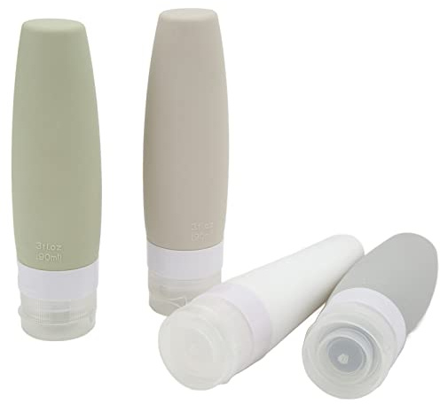 SPYMINNPOO Silikon Reseflaska Läckagetät 90 Ml 4 Färger Pressbara Behållare Set för Resor, Livsmedelsklassad Silikon för Kryddor, Schampon, Lotioner och Tvålar