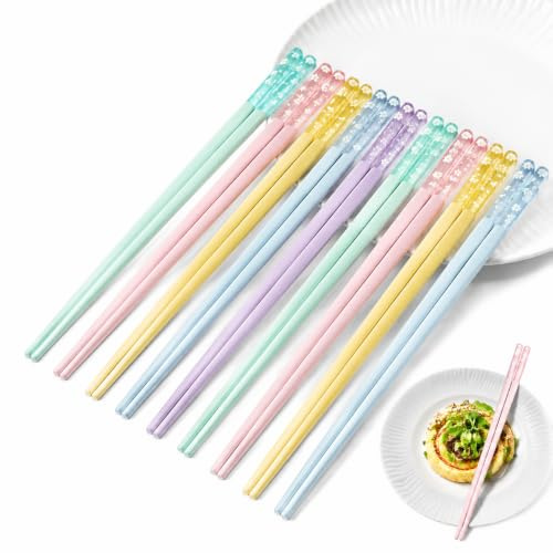 10Pairs Chinesische Stäbchen Essstäbchen aus Fiberglas, 24 cm, Japanische Stäbchen Bunt, Essstäbchen Spülmaschinenfest Wiederverwendbar, Stäbchen zum Essen für Sushi Asia Küche