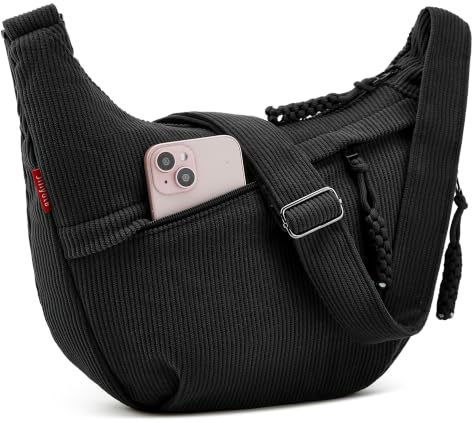 Jiliyote Crossbody Bag Damen Umhängetasche cord Tasche,Halbmond Tasche mit verstellbare Schultergurt und Reißverschluss für Reisen und Uni