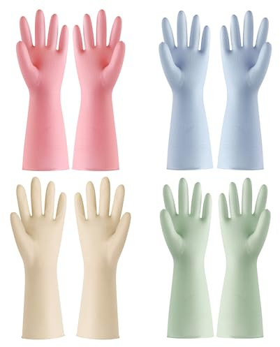 Thrynexon 4 Pairs Washing Up Gloves, Size M Reusable Household Cleaning Gloves, Premium PVC Dishwashing with Non-Slip Grip & Long Cuffs, Multipurpose Gloves for Kitchen & Bathroom