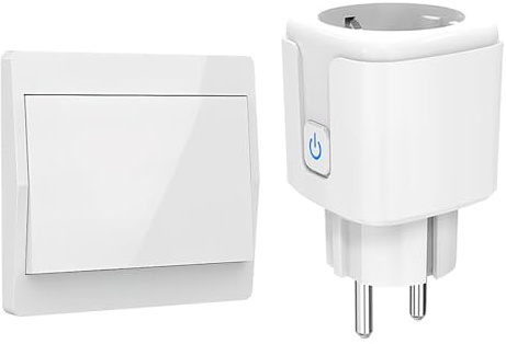 FSMUCFY Funksteckdosen Set mit Fernbedienung, Batterielos, 3680W/16A,433MHz | Batterielos & Selbstversorgend, 3680W/16A Hochleistung, 30m, Verzögerungsfrei, Kompakt für Wohnzimmer, Küche & Büro