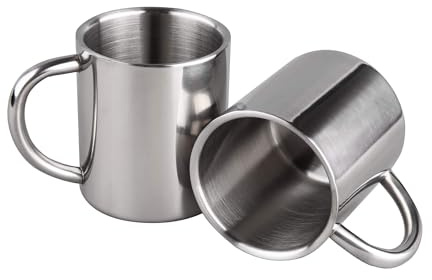 IMEEA 7.5oz Small Espresso Mug Stainless Steel, Double Walled Coffee Cup with Handle for Kids, Milk & Water, Set of 2