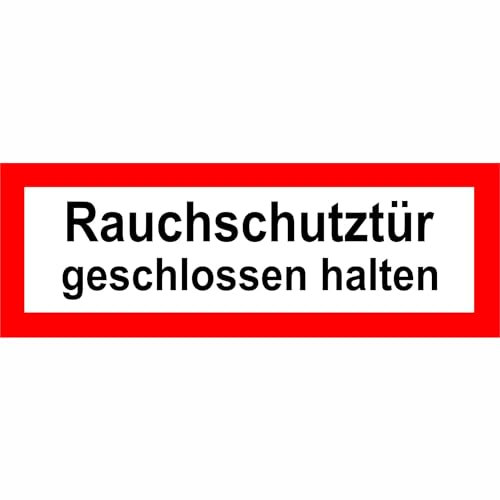 Indigos UG Aufkleber Rauchschutztür geschlossen halten 29,7cm x 10,50 cm - selbstklebender Sicherheits Aufkleber für Tür oder Wand - Warnschild für Gebäude, Hotel, Büro, Firma, Haus, Praxis