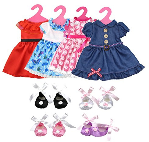 Doll Clothes, Lance Home 4sets Party Dress Summer Clothes Outfits Shoes For 18 inch American Girl (12Pcs), Random Color