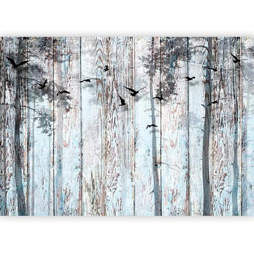 murando - Papier peint panoramique artistique 300x210 cm - Revêtement mural décoration pour chambre salon - Design unique et moderne - Gris noir - Bois arbres oiseaux texture animaux f-C-0187-a-a