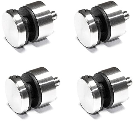 PRIOstahl Glaspunkthalter Punkthalter Glashalter x 4 Halter mit M8 Schraube + Gummieinlagen für Glas 6mm bis 12,76mm Flacher Anschluss für Glasscheiben Plexiglas Balkon Geländer aus Edelstahl V2A