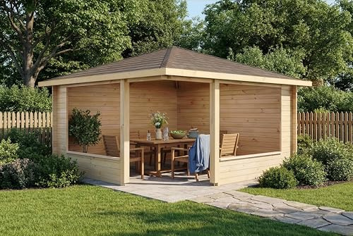 Alpholz 5-Eck Gartenlaube Maik 415x415cm Naturbelassen 40mm Wandstärke
