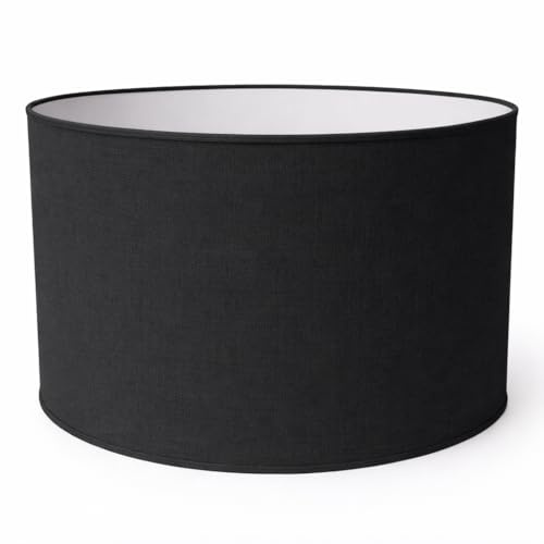 Pantalla Cilíndrica de Algodón Hecha a Mano para Lámpara de Techo, Mesa y Pie (45 cm Diámetro, 30 cm Altura, Negro)
