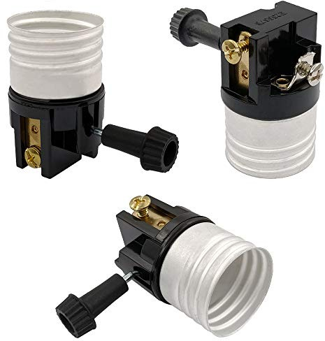 New orange heart 3 Way Lamp Socket Replacement, E26/E27 Lamp Socket Repair Kits, Medium Base Interior Only, Incandescent Lamp Holder, Removable Turn Knob, 2-Circuit (3 Pack)
