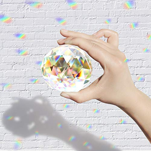 Hey_you Klarglas Kristallkugel Prisma Kristall Suncatcher Kugel Facettierte Blickkugel Ornament Prismen für Fenster, Sonnenfänger (60mm)