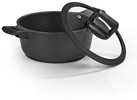 N8WERK Aluguss-Kochtopf in der Midnight Edition | 20 cm | Farbwechsel-Temperaturanzeige | Deckel mit Silikon-Umrandung | Für alle Herdarten geeignet, auch Induktion | 3-Fach Ilag-Ultimate Versiegelung