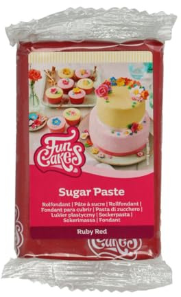 FunCakes Pasta di Zucchero Ruby Red: facile da usare, liscia, flessibile, morbida e pieghevole, perfetta per decorare torte, halal, kosher e senza glutine. 250 gr