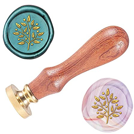 SUPERDANT sello lacre Sello de Cera de Madera de 25 mm 0 sellos de Cera con Patrón de Árbol Vivo con Mango de Madera Sello de Latón Vintage Extraíble para Invitaciones de Boda Sobres Paquetes de Vino