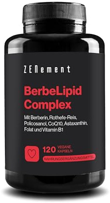 BerbeLipid Complex – avec Berbérine de Berberis aristata et Riz Rouge Fermenté avec Monacoline K, Coenzyme Q10, Policosanol, Astaxanthine, Folate Actif (méthylfolate) et Vitamine B1 – Zenement