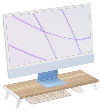 loukin Monitorständer für den Schreibtisch 57 × 21cm, PC-Ständer, Holzoptik | Montagefrei, Wasserabweisend, Rutschfeste Gummifüße, Stabil, Belastbar bis 10 kg, Für Monitor, Laptop, PC & Drucker, Office
