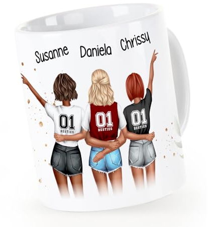 SpecialMe® Tasse Beste Freundinnen 3 personalisiert Geschenk Freundschaft Frauen BFF Best Friends Weiss Keramik-Tasse