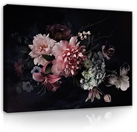 WallArena Leinwand Bilder 60x40 cm | Blumen Schwarz Blume Natur, Leinwandbilder, Bild auf leinwand, Format: 60x40 cm (BxH) - einteilig auf Canvas