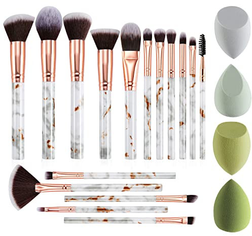 DUAIU - Set di 16 pennelli da trucco professionali per fondotinta, ombretto, correttore, set con 4 spugne per trucco