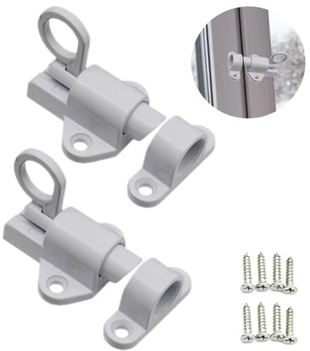 Vastsea 2 Piezas Cierres Pestillo Automático, con tornillos, Perno Resorte Puerta Aleación, Apto para ventanas, puertas de madera y armarios (blancos)