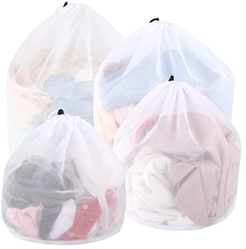 4 Stück Wäschenetz für Waschmaschine, Wäschesack Wäschebeutel mit Kordelstopper Laundry Bag Wiederverwendbare für Pullover Mäntel Hemden Unterwäsche Socken