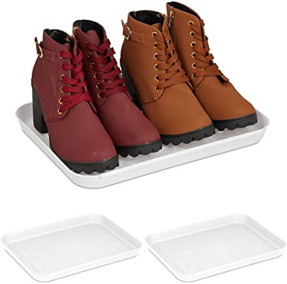 Relaxdays Schuhabtropfschale, 3er Set, Unterlage für nasse Schuhe, HBT: 3 x 35 x 27 cm, Schuhablage Kunststoff, weiß | HBT: 3 x 35 x 27 cm, Schuhablage Kunststoff