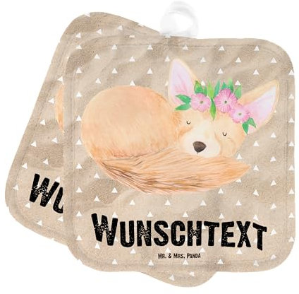 Mr. & Mrs. Panda Personalisierte Topflappen Wüstenfuchs Blumen - Geschenke, mit Namen, Glücklich, Personalisiert, Afrika, Personalisierter Ofenhandschuh, Wüste, Set, Blumenkranz, Namensaufdruck